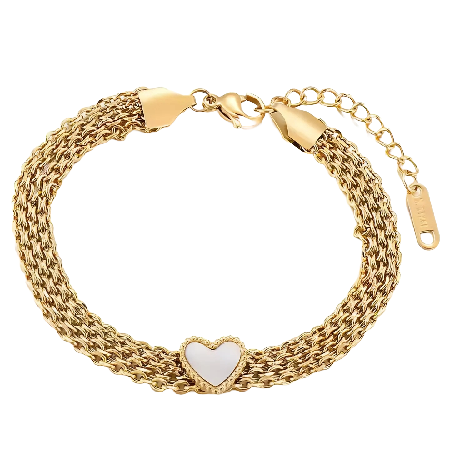 Close-up van een zilveren armband met sprankelende accenten en een centraal open hart, dat verfijnde schoonheid vastlegt