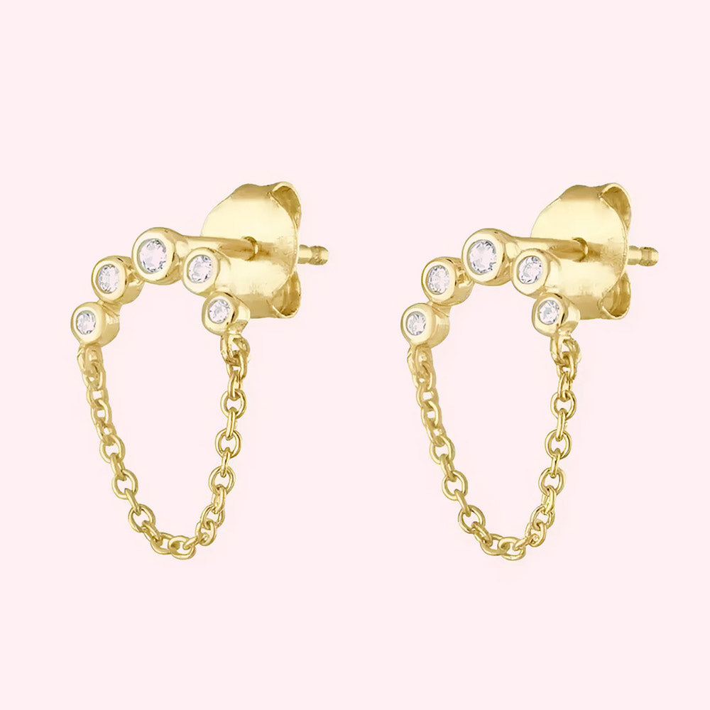 Gouden Ketting Oorbellen met Kristallen Accenten