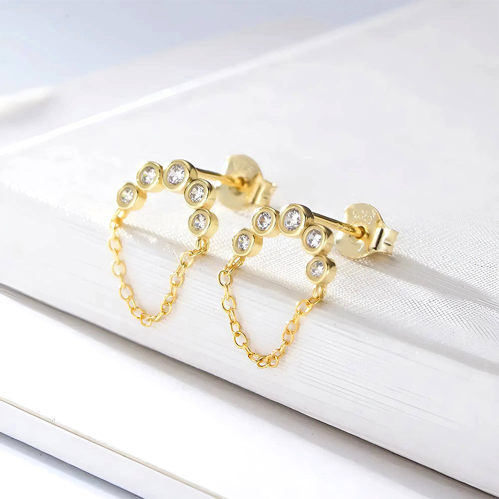 Gouden Ketting Oorbellen met Kristallen Accenten