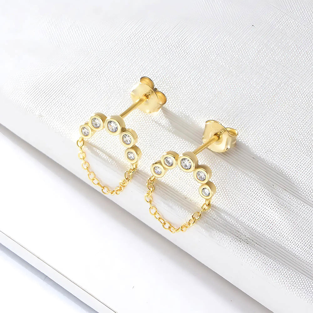 Gouden Ketting Oorbellen met Kristallen Accenten