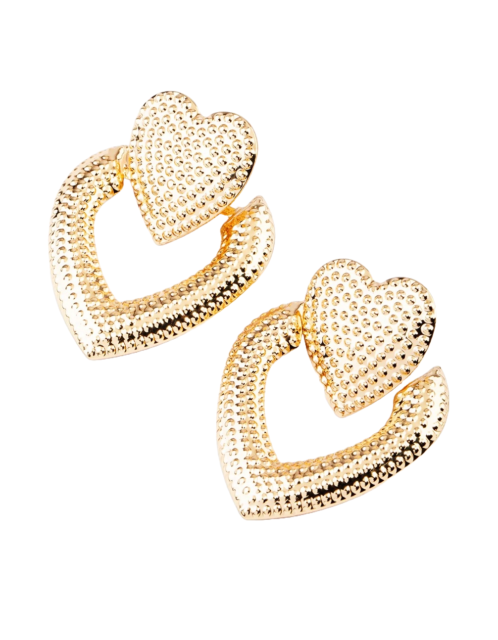 Roségouden hartvormige studs, die schitteren met romantische allure, sieren de oren met tijdloze elegantie.
