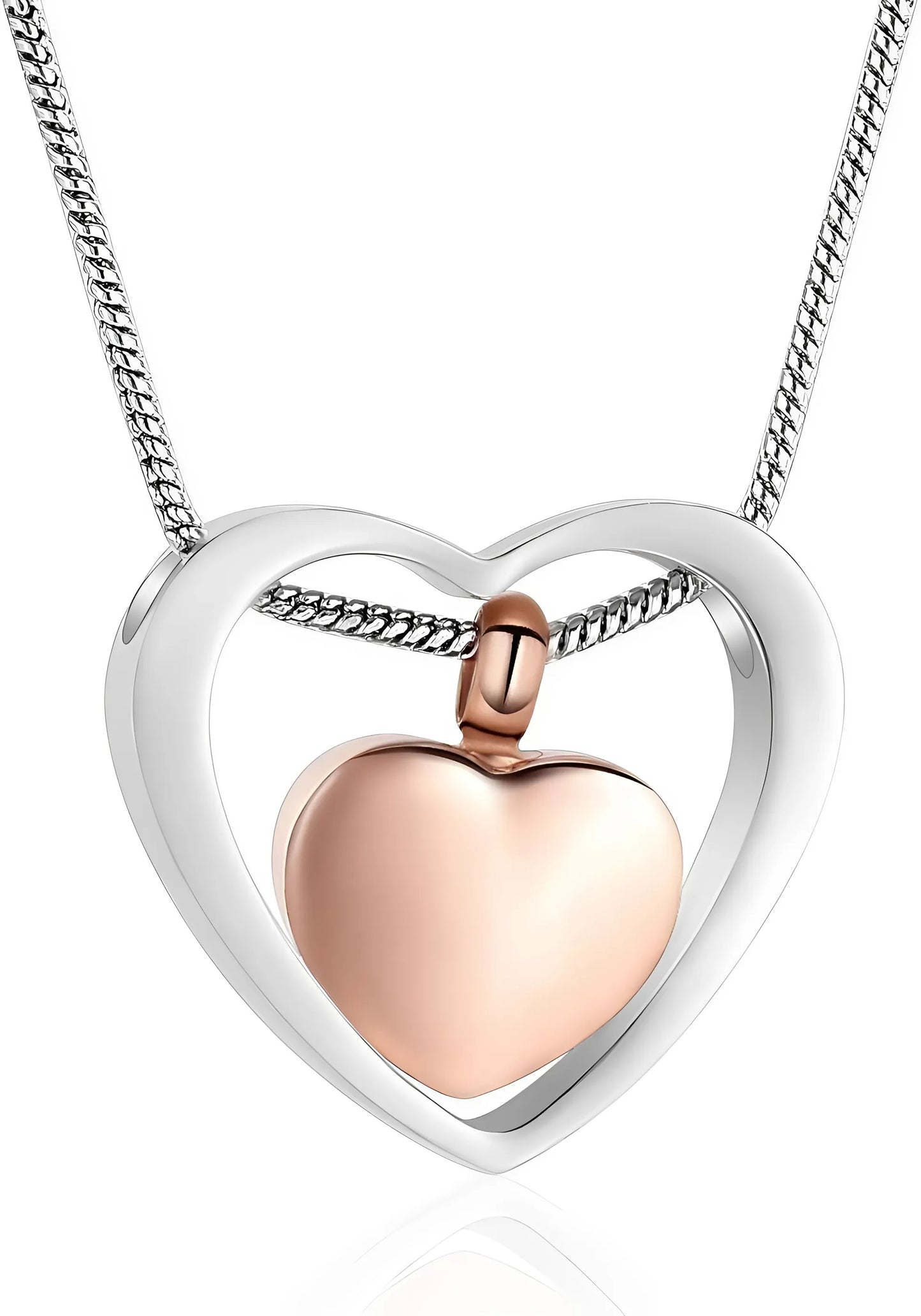 Zilveren hartbedel met een roségouden innerlijk hart gegraveerd met "Papa," en die eeuwige vaderlijke liefde symboliseert.
