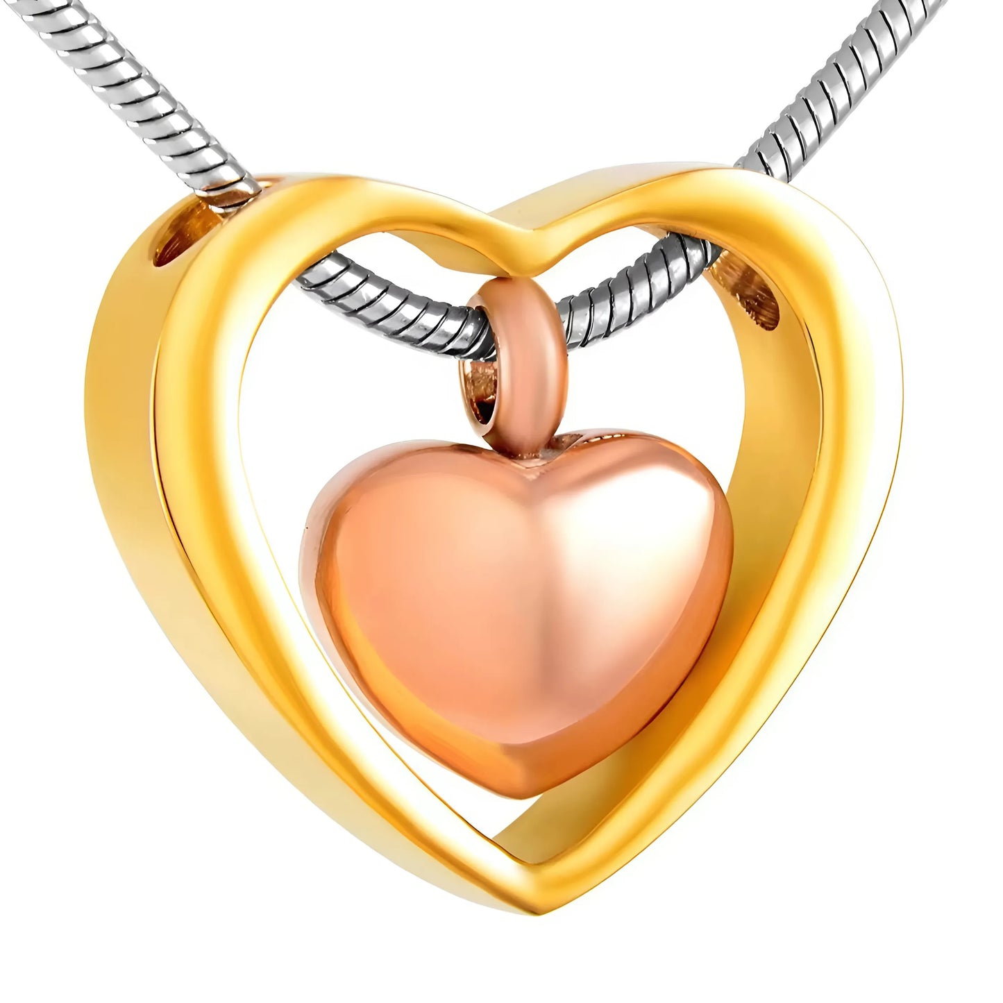 Zilveren hartbedel die een roségouden hart omsluit, gegraveerd met "Papa," en die tijdloze vaderlijke liefde belichaamt.