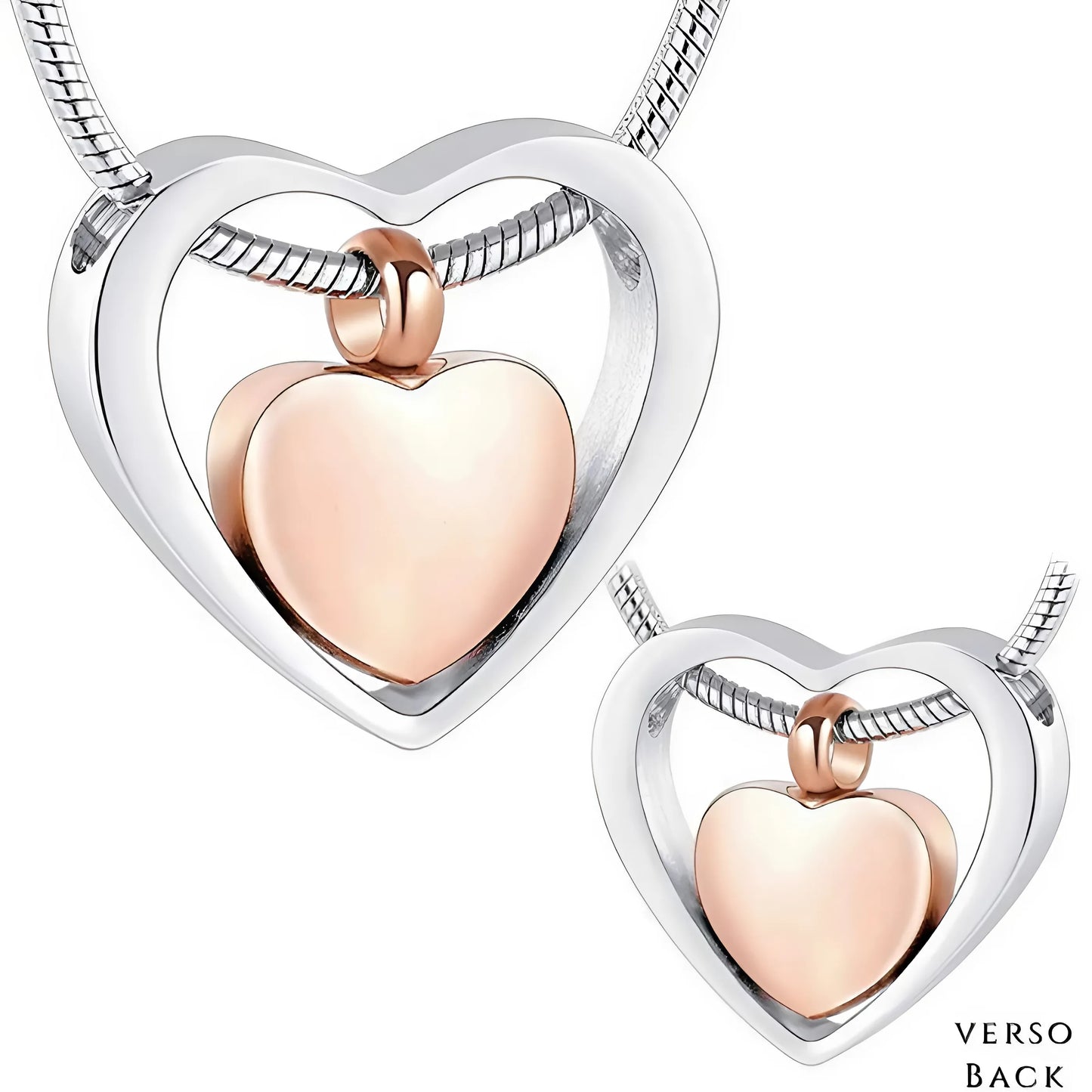 RVS hartlocket die een roségouden hart omarmt, gemarkeerd met "Papa," en die blijvende herinneringen vertegenwoordigt.