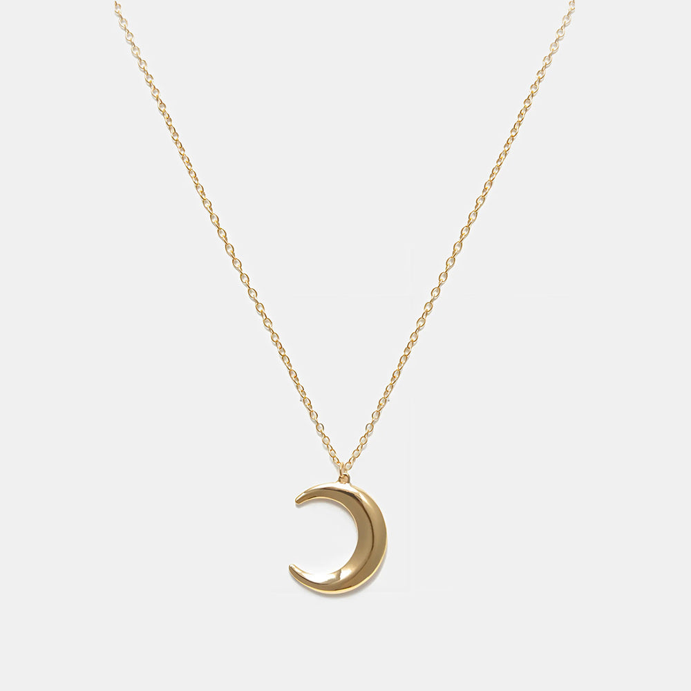 Een slanke ketting versierd met een subtiele halve maan, die de elegantie van de omhelzing van de schemering belichaamt.