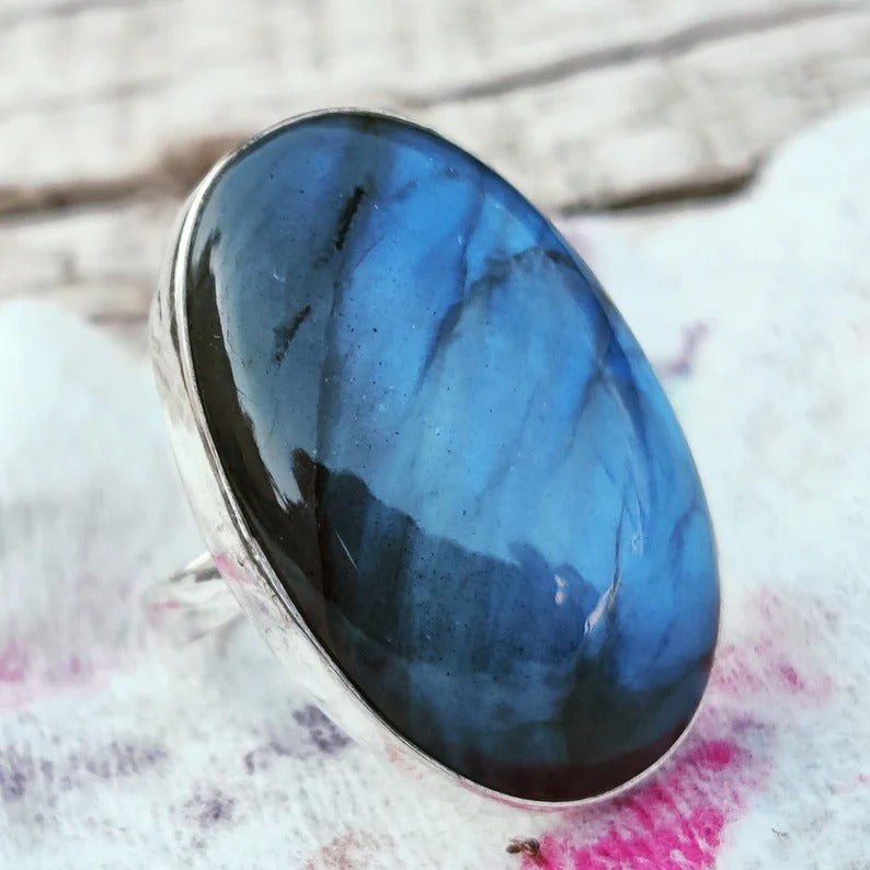 LabradoriteLuxe - Statement Ring van Sterling Zilver