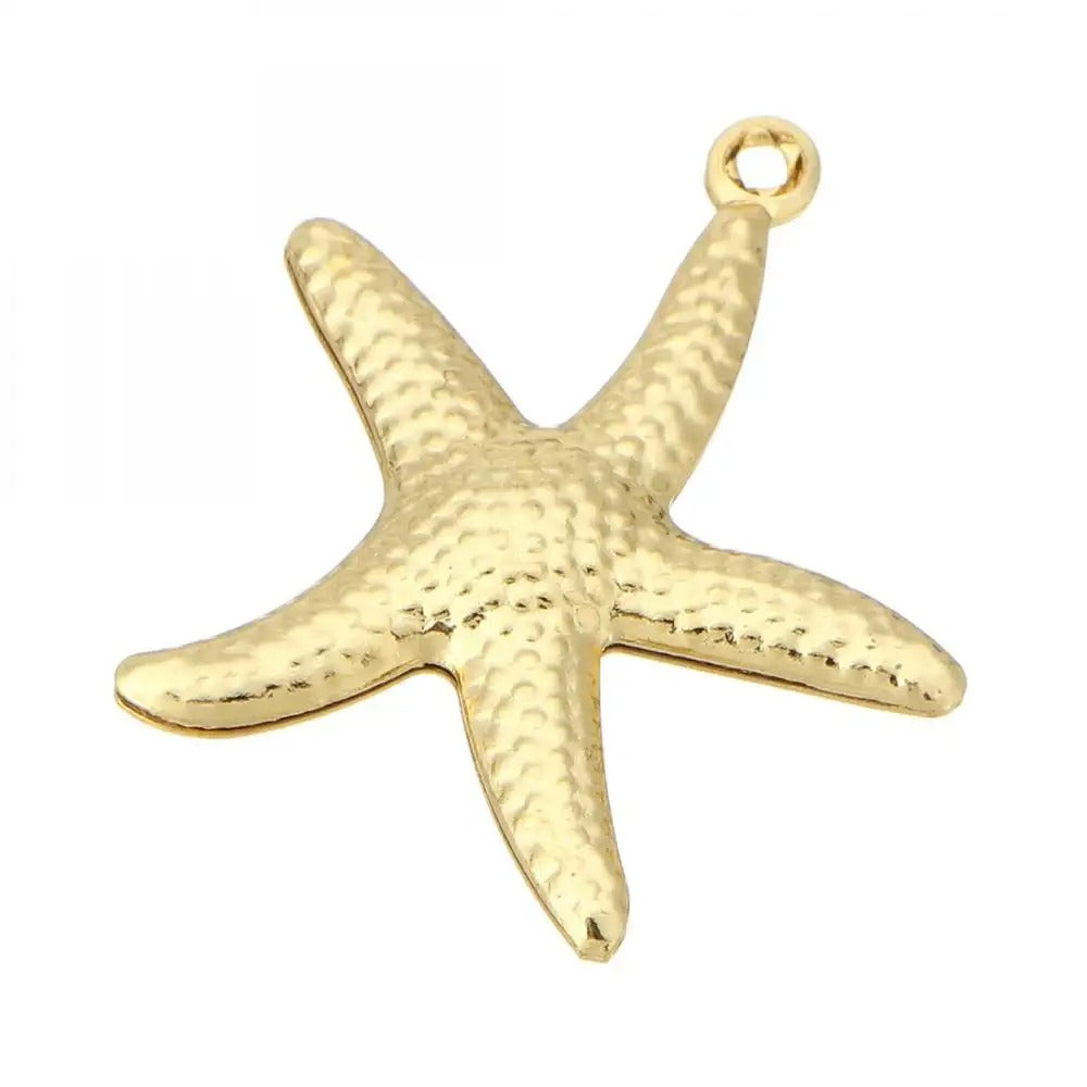 Glanzende gouden zeester-hanger, die de serene schoonheid van de zee belichaamt met zijn fijne, levensechte vorm