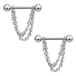 Een paar stralende gouden studs verbonden door drie delicate kettingen, ontworpen om helix piercings te sieren met gracieuze charme