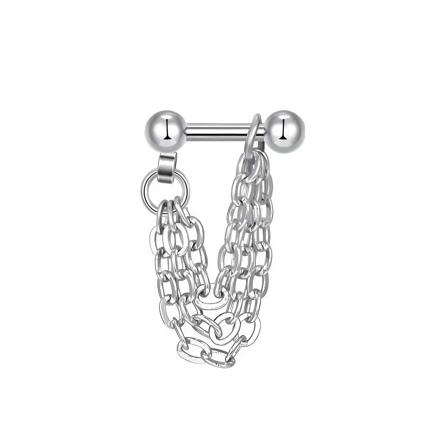 Een cascade van gouden kettingen tussen de studs, ontworpen voor helix piercings, die beweging en schoonheid vangt in zijn delicate stroom 1