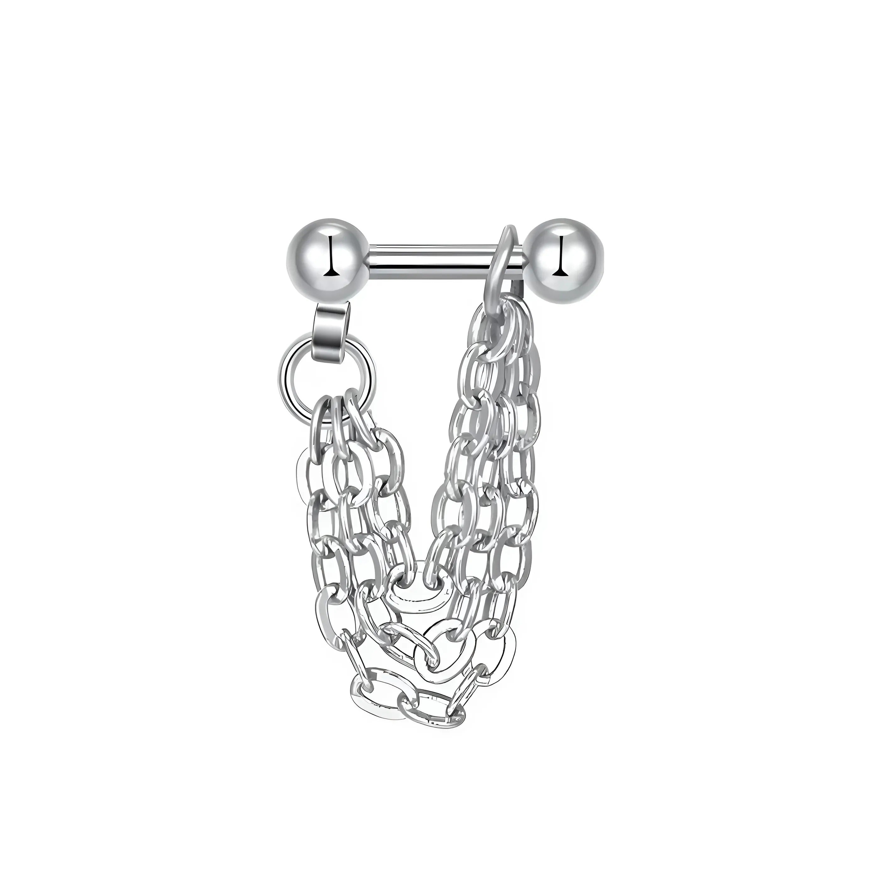 Een cascade van gouden kettingen tussen de studs, ontworpen voor helix piercings, die beweging en schoonheid vangt in zijn delicate stroom 1