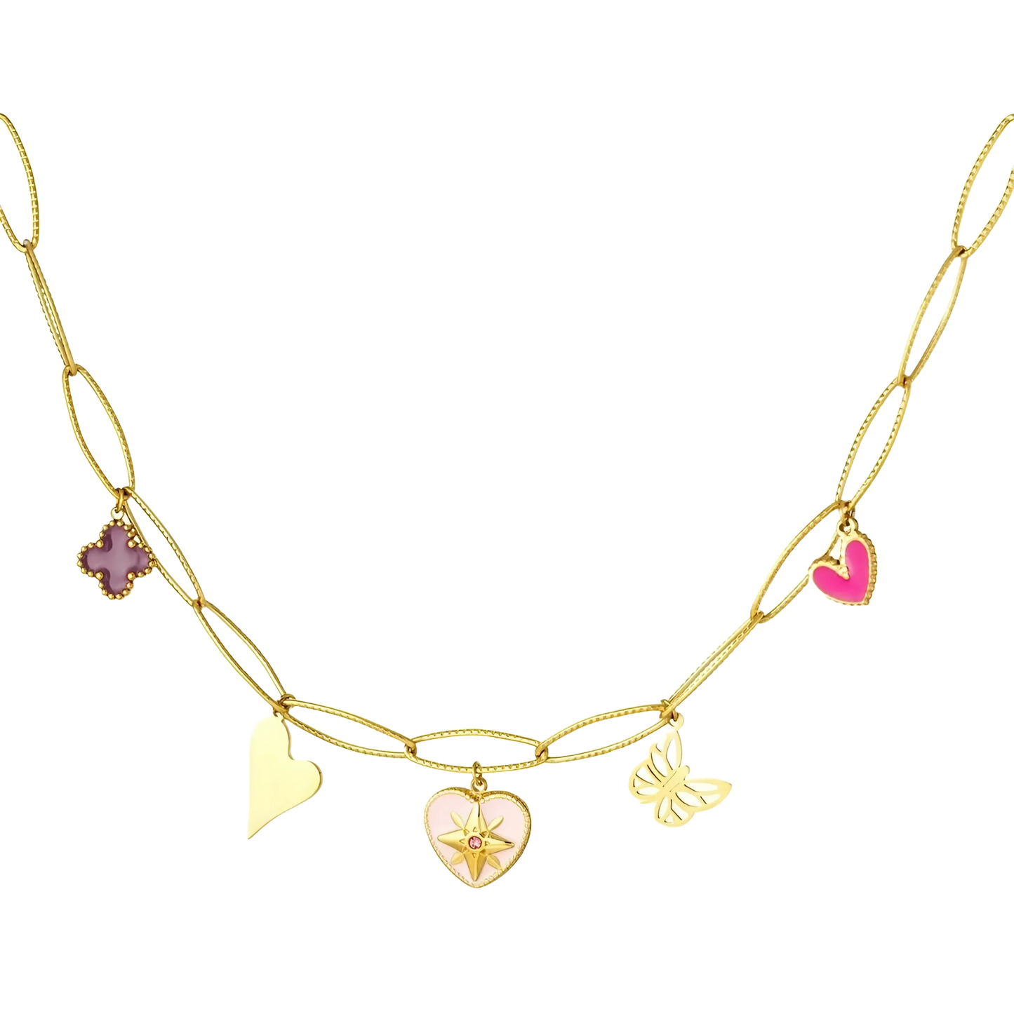 Elegante ketting met drie gouden harten, die de essentie van tijdloze genegenheid vastleggen
