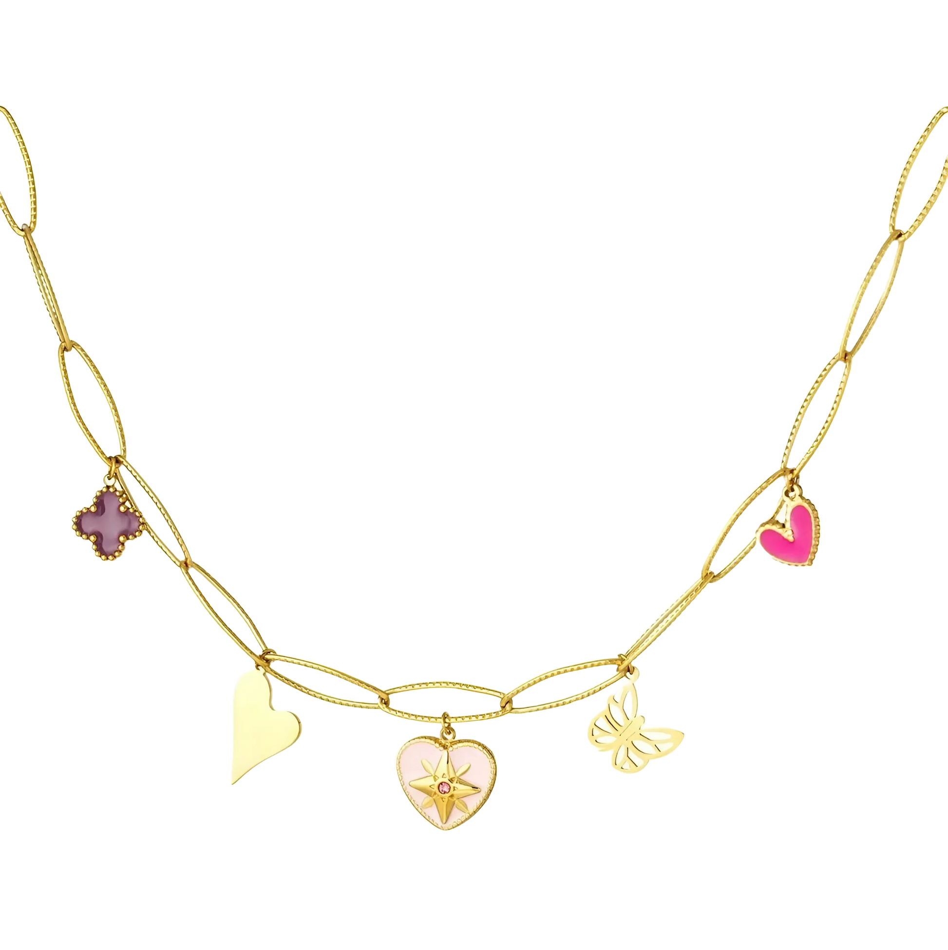 Elegante ketting met drie gouden harten, die de essentie van tijdloze genegenheid vastleggen