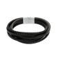 Gevlochten leren armband met een roestvrijstalen sluiting, gegraveerd met een gekoesterde naam, die persoonlijke elegantie belichaamt.