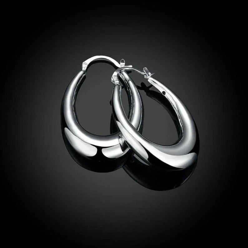Ovale hoepels van roestvrij staal, 26x20 mm, met een glanzende zilveren afwerking, perfect voor dagelijkse elegantie.
