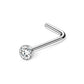 Een schitterende titanium neuspiercing met een 2mm heldere zirconia, een lichtdruppel die gracieus op de huid rust
