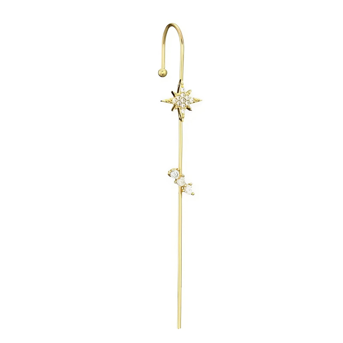 Geelgouden cuff met moissaniet-accenten, een subtiele fonkeling langs de curve van het oor