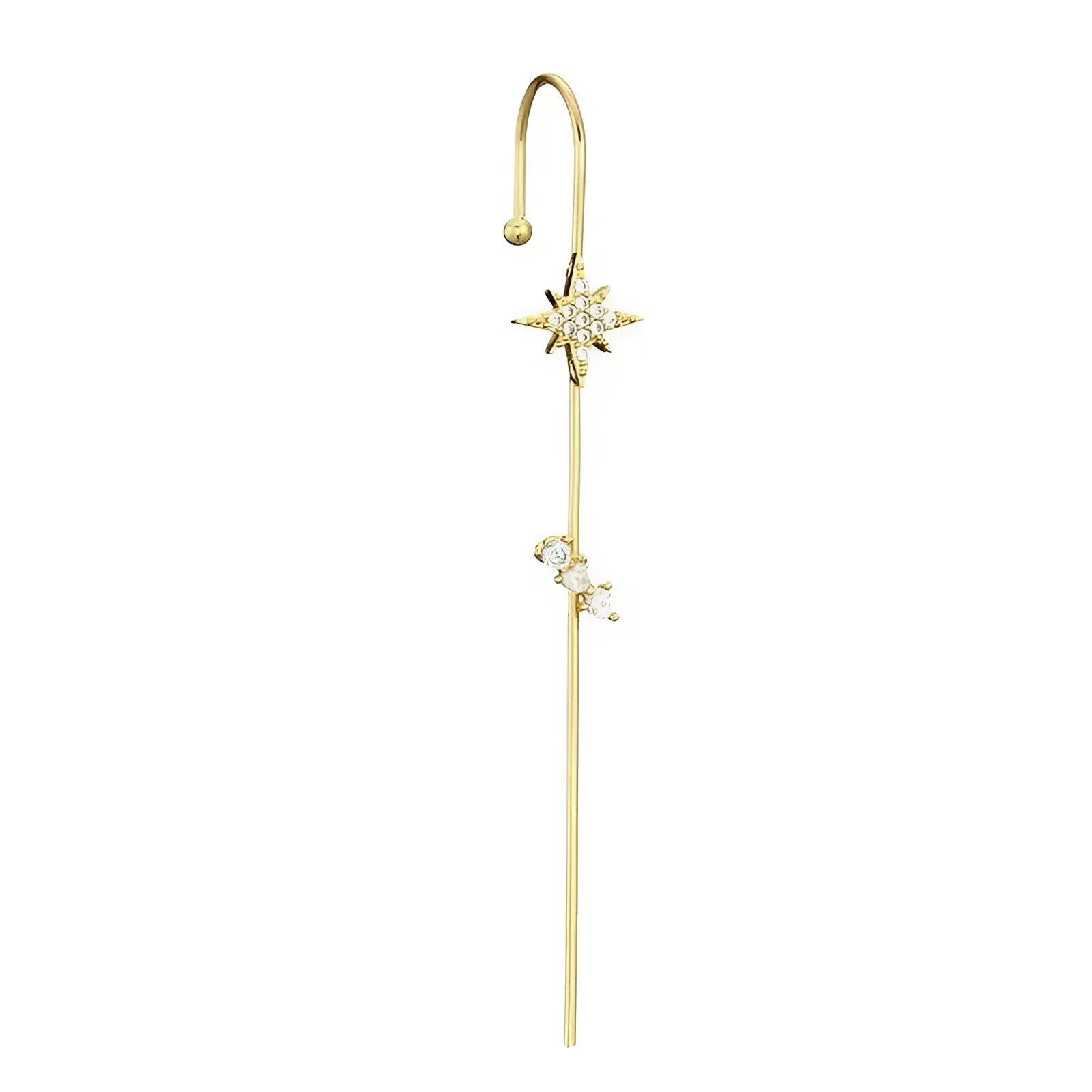 Geelgouden cuff met moissaniet-accenten, een subtiele fonkeling langs de curve van het oor